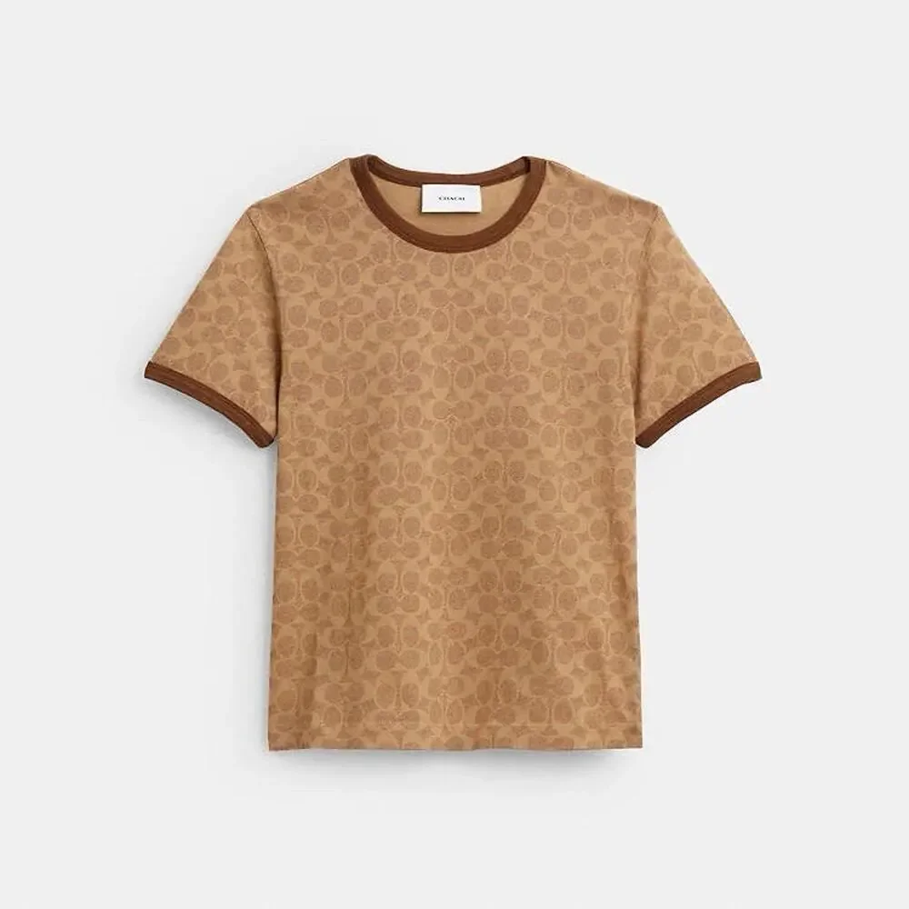 Coach Signature Ringer T-Shirt In Organic Cotton Women’s XL Designer NWT